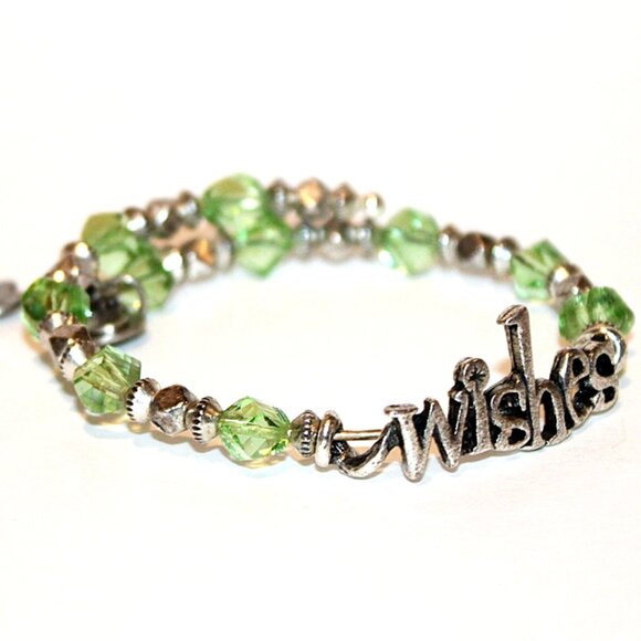 Disney Alex and Ani "Wishes" Memory Wrap Bracelet Beaded Silver & Green w Charms - Picture 1 of 7